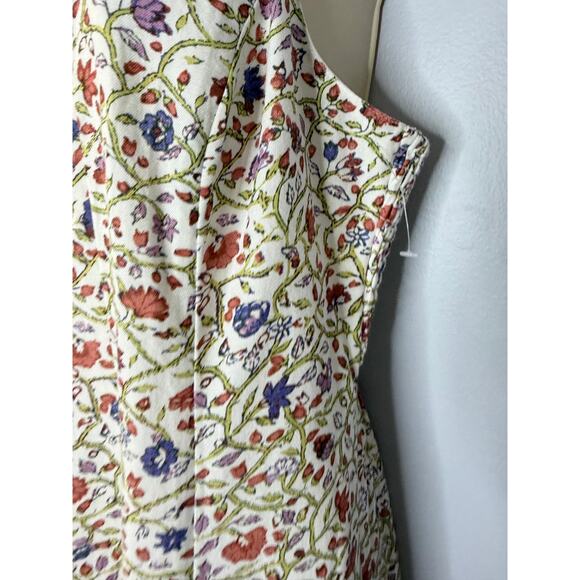 Lea Square Neck Floral Linen Blend Midi Dress Women's M - Picture 6 of 12